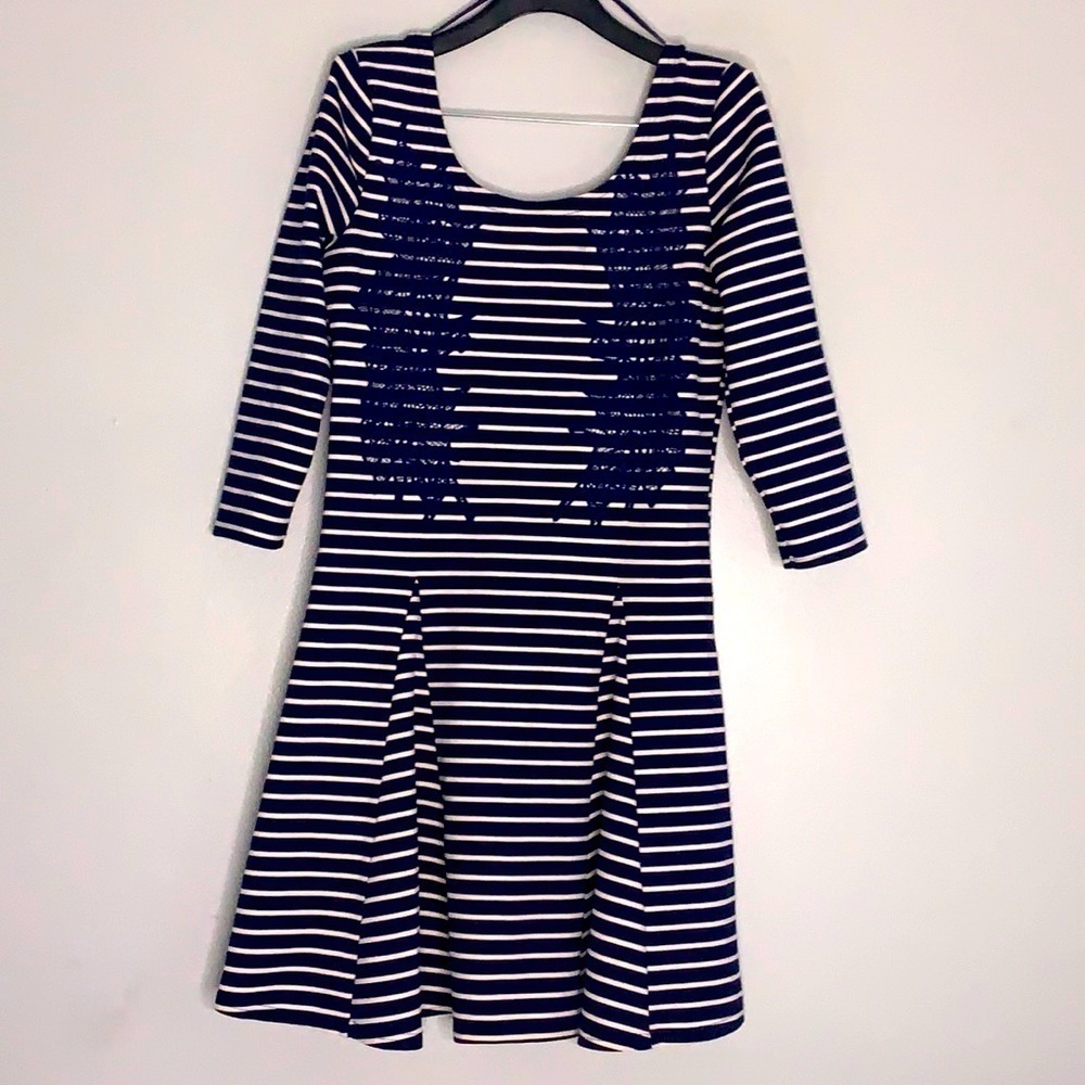 Free People Dress Striped Blue Lace Nautical Fit Flare Mini medium